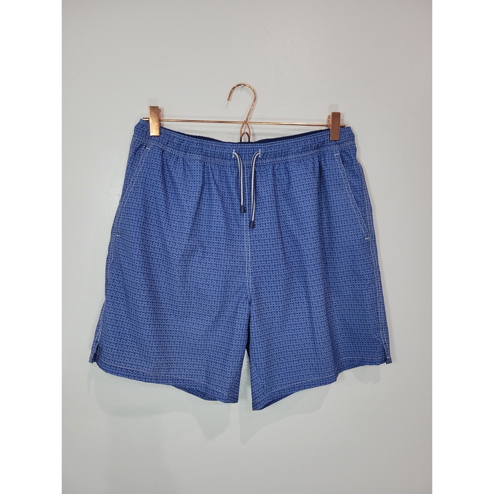 Peter Millar Mens Blue Geometric Print Swim Trunks Board Shorts Mesh Lined L